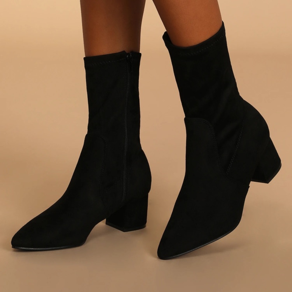 Dwyla Black Suede Pointed-Toe Sock Boots
